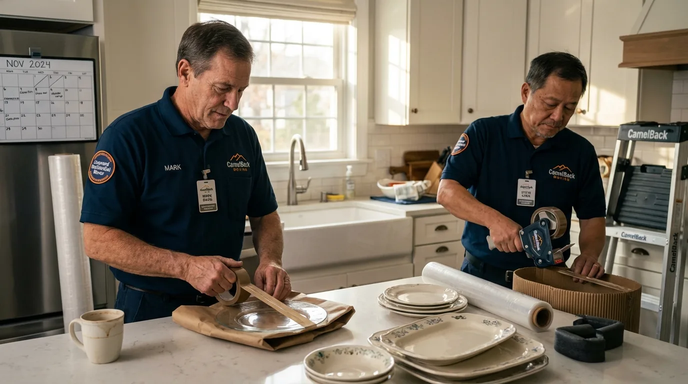 Professional crew packing kitchen dishware in Sturgis, MI